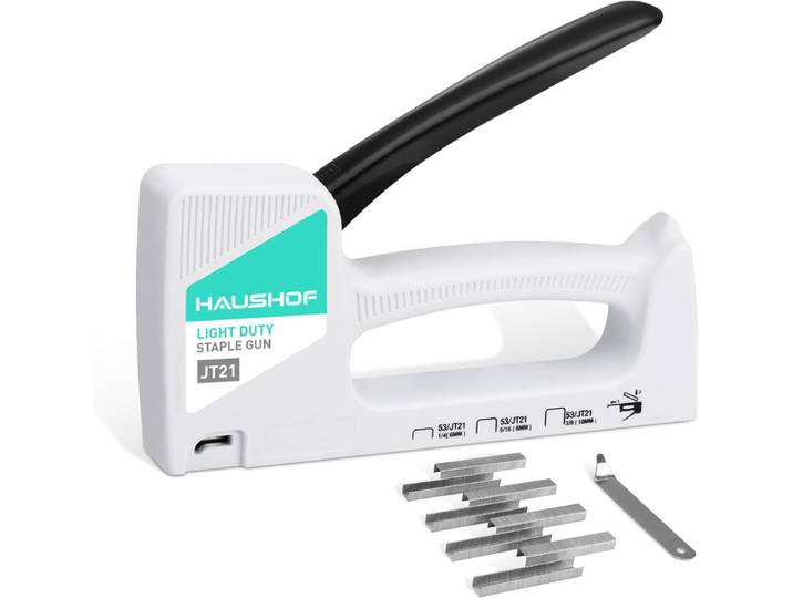 HAUSHOF Pistolet agrafeuse type 53 en plastique ABS avec extracteur d'agrafes et 800 agrafes de 8 mm pour bois, tissu, meubles et tapisserie