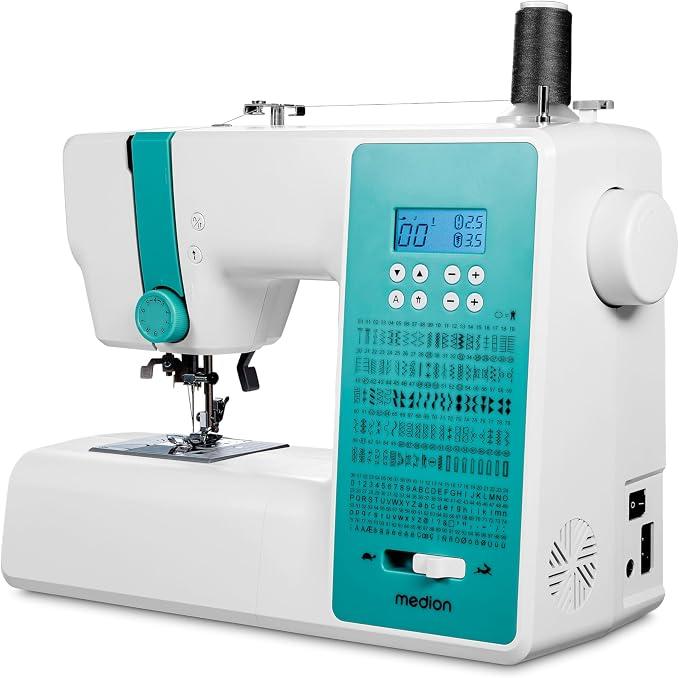 Digitale Nähmaschine SD36 (36 Watt, einstellbare Stichlänge und Stichbreite, 270 Stichmuster, LED Nählicht, automatischer Einfädler, Fußpedal, Rückwärtstaste, Fadenschneider, MD11881) türkis