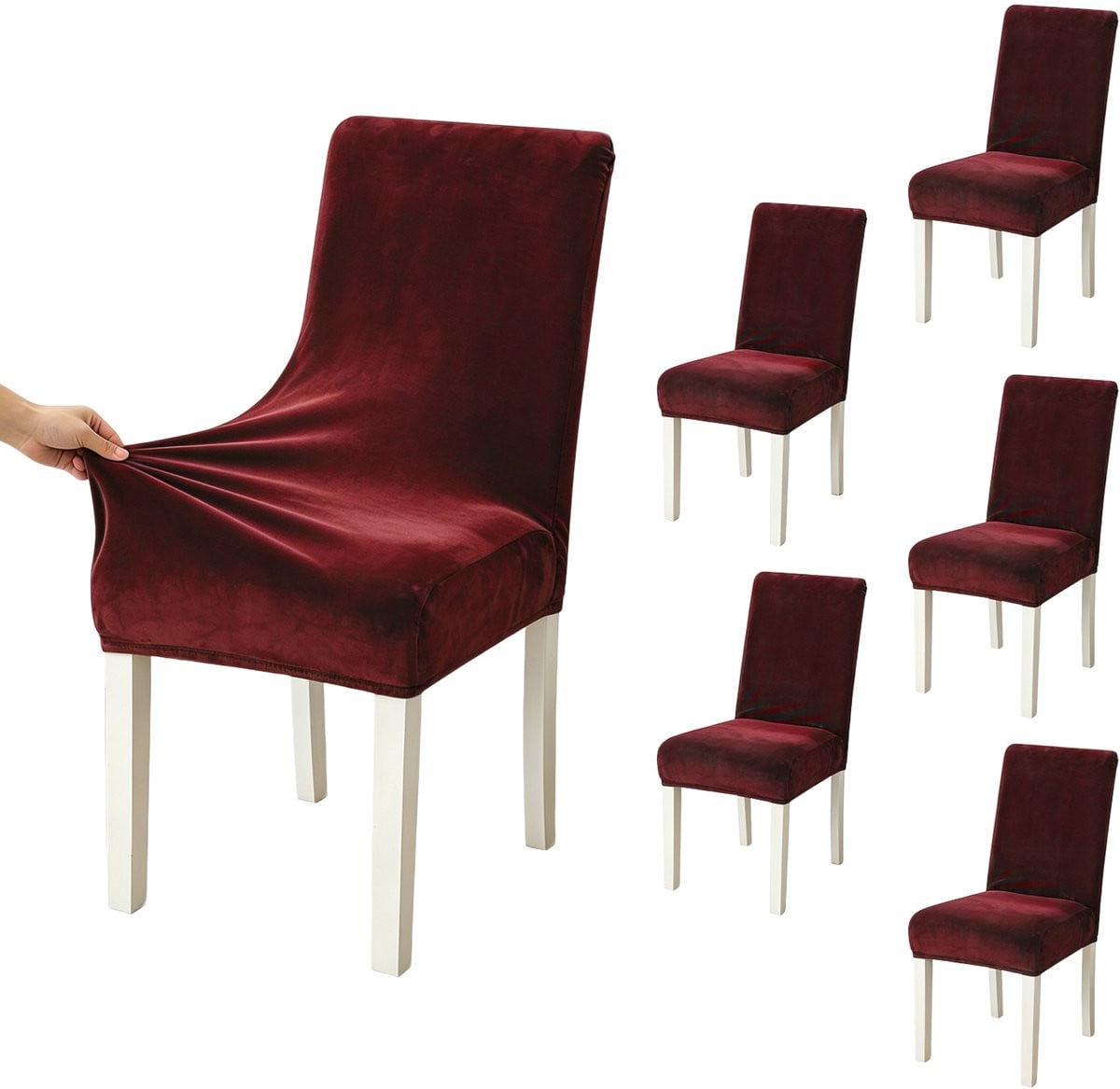 6-delige set fluwelen stoelhoezen voor eetkamerstoelen, universele elastische stretchhoezen, wasbaar