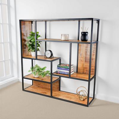 RRI Goods "48"" Wide 5-Tier Industrial Wall Bookshelf Solid Mango Wood"