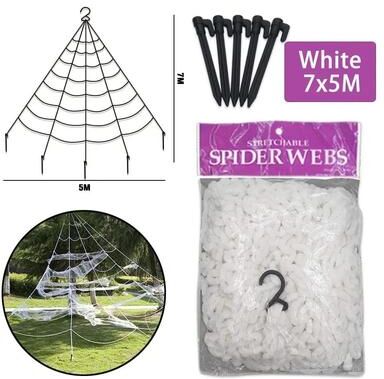 Uplifted Finds Giant Halloween Black Fuzzy Spider Prop For Indoor Outdoor Haunted Decor 7x5m White Web