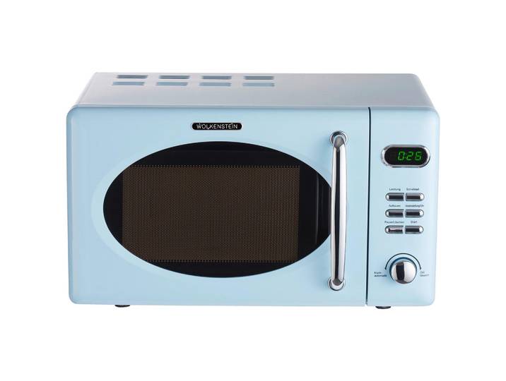 Wolkenstein Mikrowelle, Hellblau, Metall, 46x26x37 cm, Digitaldisplay, Garraumbeleuchtung, Auftaufunktion nach Gewicht oder Zeit, Auftaufunktion, digitaler Timer, Automatik-Kochprogramme, Küchen, Küchenelektrogeräte, Mikrowellen