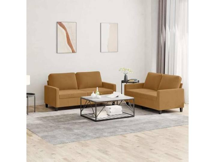 HEFZGDB 2-TLG. Sofagarnitur mit Kissen Braun Samt, Weicher Velours Stoff und Robustes Metallgestell für Langlebigkeit, Bequeme Polsterung und Stabiles Sitzgefühl, Ideal