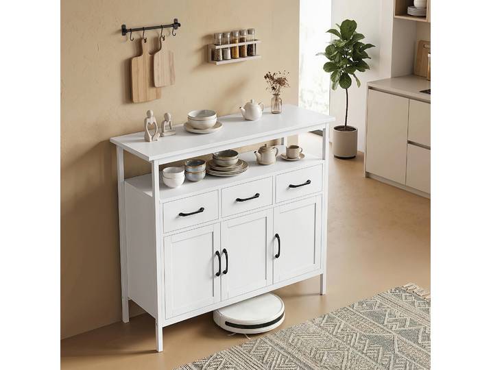 HOMCOM Buffet Cuisine Blanc 3 Portes 3 Tiroirs 95x35x88cm
