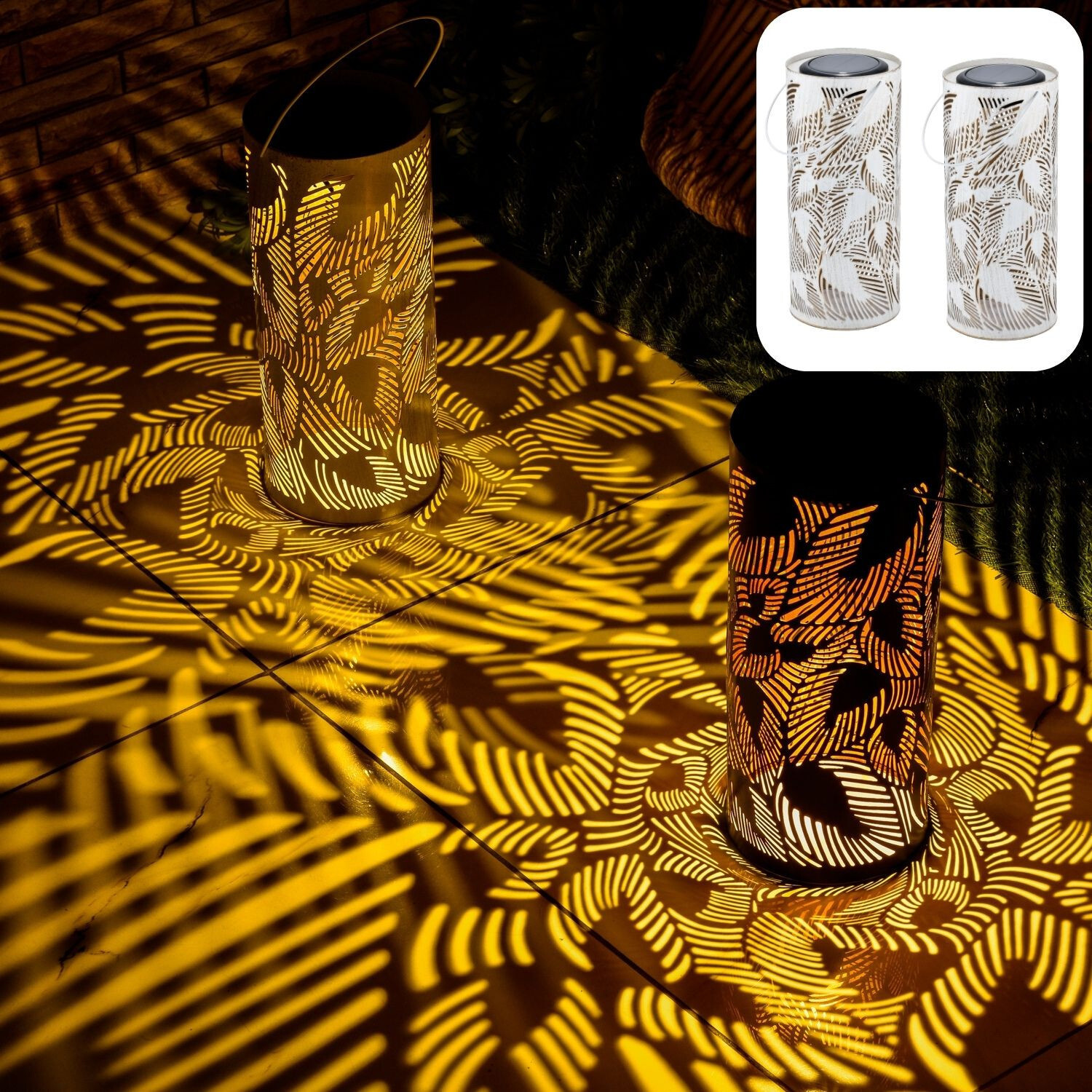 Hoja 2-delige set boho solar lantaarns wit met LED voor tuin en terras