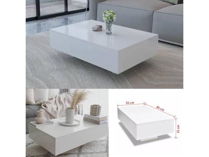 Table basse - ARAMOX - Haute brillance blanche - Rectangulaire - Bois - Panneaux de particules