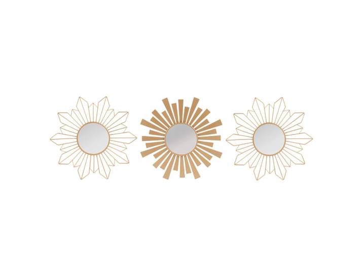 Set aus 3 Spiegeln aus Schmiedeeisen und mattgoldenem Aluminium, Ø 26 cm