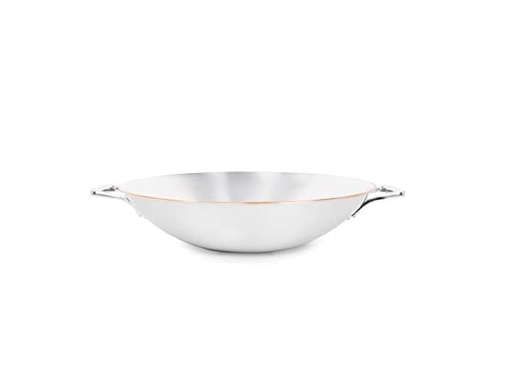 Olav Olavson® Wok Kupferpfanne mit Antihaftbeschichtung aus 5-Schicht-Material, induktions- und spülmaschinengeeignet, wiederbeschichtbar, entwickelt in Deutschland (36cm unbeschichtet Servierer)