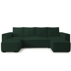 WOHNLANDSCHAFT CUDDY U mit Schlaffunktion und Bettkasten, Farbe: Grün, Cordstoff
