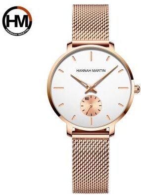 Uplift Essentials Minimalist Dress Watch High Precision Quartz Stainless Steel Mesh Timepiece gold White