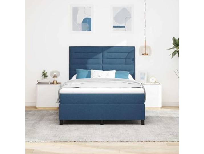 KTHLBRH Boxspringbett mit blauer Matratze 140 x 190 cm Atmungsaktives Gewebe, Struktur aus Holz und Kiefer, mittelfeste Matratze