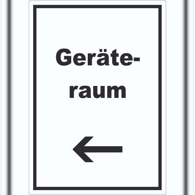 HB-Druck Geräteraum Aufkleber mit Text und Richtungspfeil links Schuppen hochkant A3 (297x420mm)