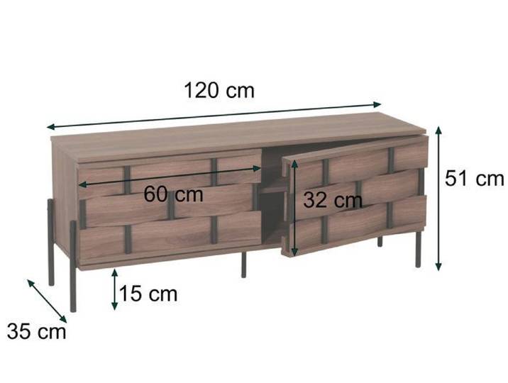 Meuble TV HWC-M44 design 3D tressé Push-to-open Portes 120cm marron