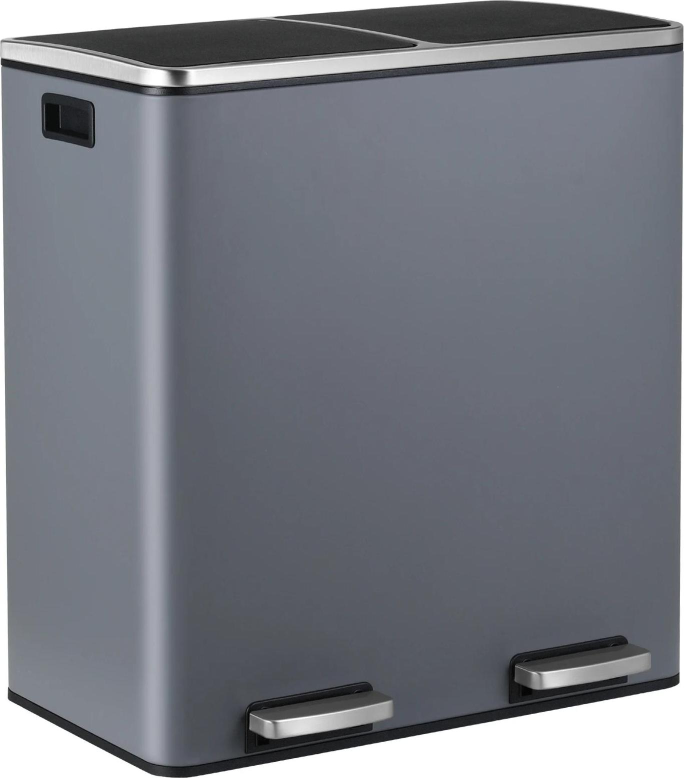 Gebürsteter Edelstahl, Pedal-Mülleimer 10L, rechteckig, dunkelgrau, Soft-Close-Deckel