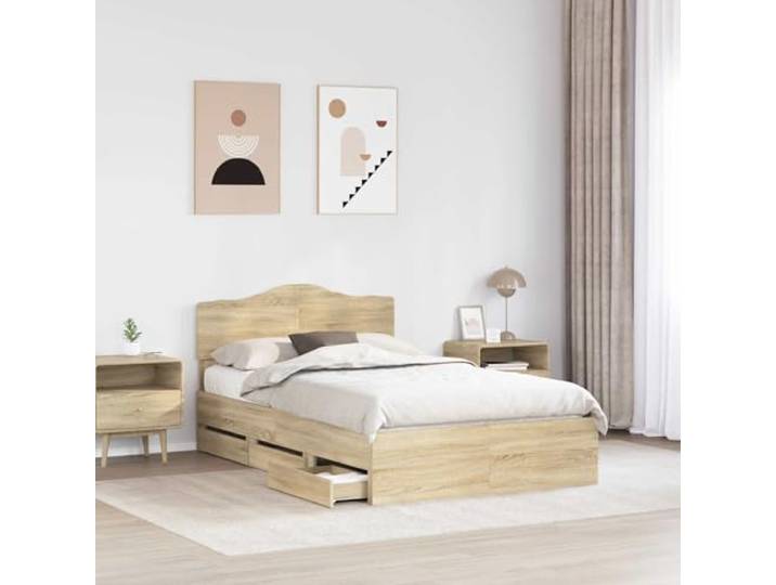 KTHLBRH Bettgestell Eiche Sonoma 120 x 190 cm Technisches Holz, 6 Schubladen, Kopfteil inklusive, Kapazität 200 kg