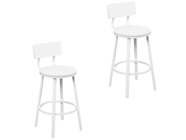 Tabouret de Bar Lot de 2 - WOLTU Tabouret Cuisine - Métal et MDF - Blanc W0ATT0882-2