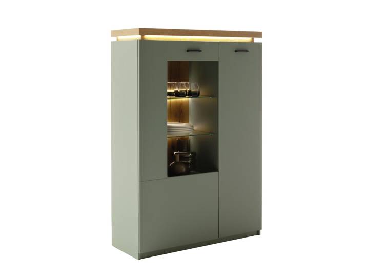 Highboard Moniz 1 , Salbei grün / Eiche Evoke , ohne Beleuchtung