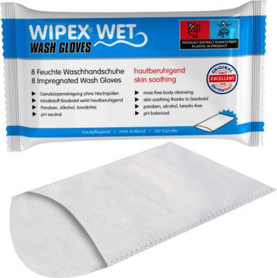 WIPEX WET Waschhandschuhe, 1-lagig, getränkt, pH-neutral, Polyester/Viskose, weiß, 24 x 8 Stück