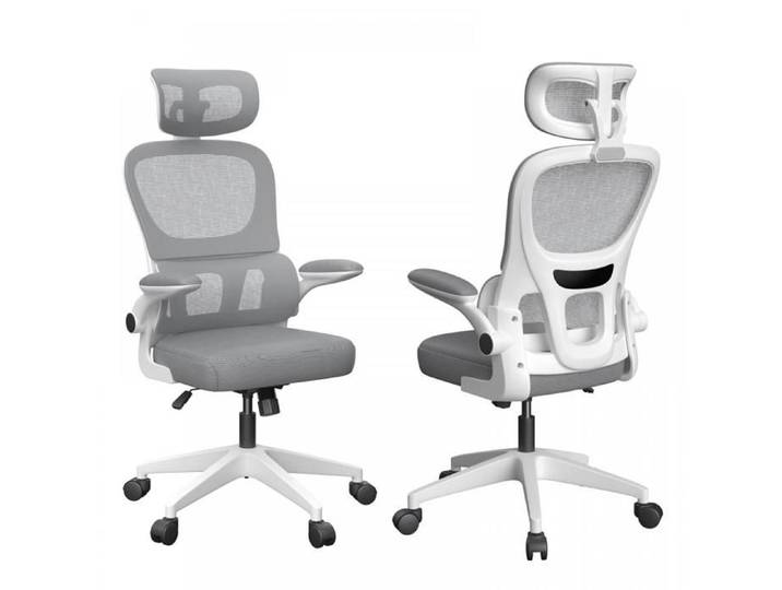 KEDIA Lot de 1 Chaise de Bureau Blanc 50x52x117-126cm Avec appui-tête Avec Support Lombaire Ergonomique accoudoirs réglables