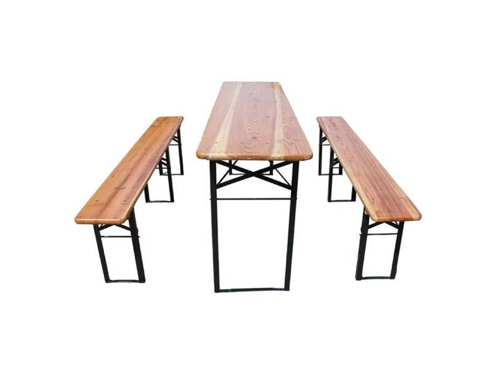 Ensemble Brasserie Pliant 175cm : 1 Table + 2 Bancs Bois Massif de Pin Mobilier de Jardin Robuste Pliable et Gain de Place