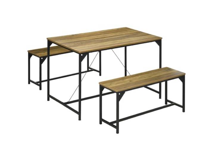 HOMCOM Essgruppe 3er-Set, Küchentisch-Set, Esstisch mit 2 Bänken für 4 Personen, Esszimmergruppe, Tischgruppe für Küche, Wohnzimmer, Natur