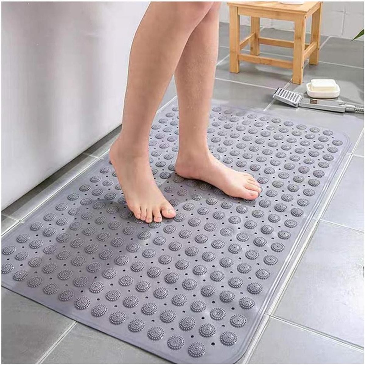 Grijs Vierkante Douchemat met Antislip Zuignappen - 57 x 88 cm