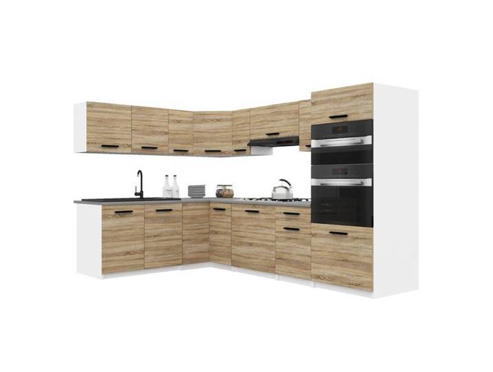 BELINI Cuisine Équipée Complète ITALIA 8 420 cm - Cuisine en L avec Colonne Four - Chêne Sonoma