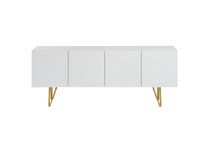 Meuble TV design gravé blanc et métal doré L140 cm OZEN