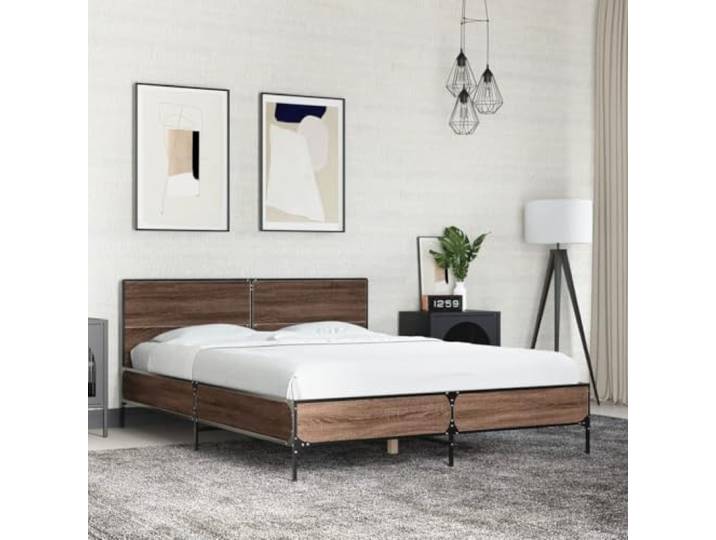 RJPLMFV Bettgestell, Holz, Braun, 120 x 200 cm Ohne Matratze, Füße aus Metall, Kopfteil, Design Lattenrost inklusive
