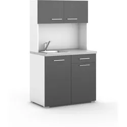 Büroküche PRIMO mit Spülbecken und Hebelmischer, weiß / Graphit