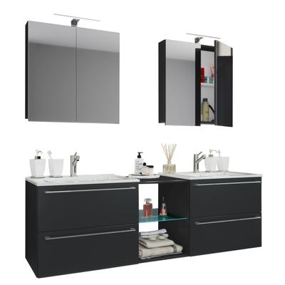 Waschtisch VCM "3-tlg. Doppel Waschplatz Waschtisch Badinos XXL", schwarz, B:155cm T:46cm, Waschtische, Waschtisch