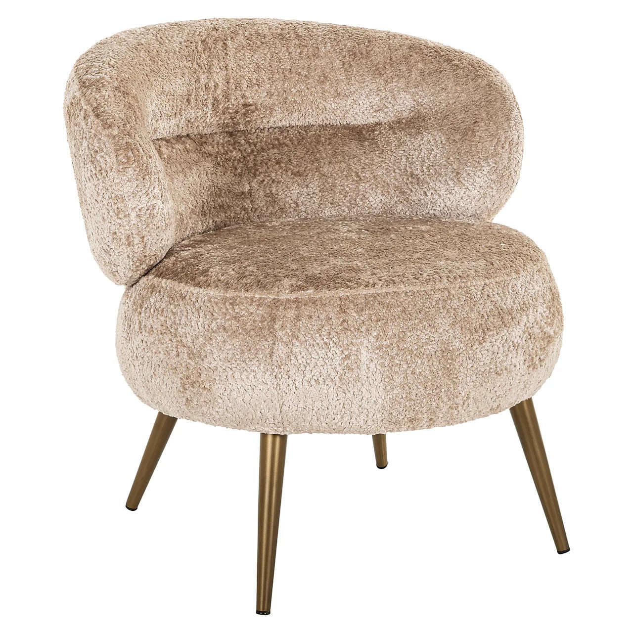 Richmond Interiors Fauteuil Sabor Lounge Stoel met Armleuningen, Beige en Goud, Bouclé Stoffering