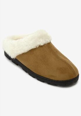 Wide Width Women's The Andy Fur Clog Slipper by Comfortview in Camel (Size L W)