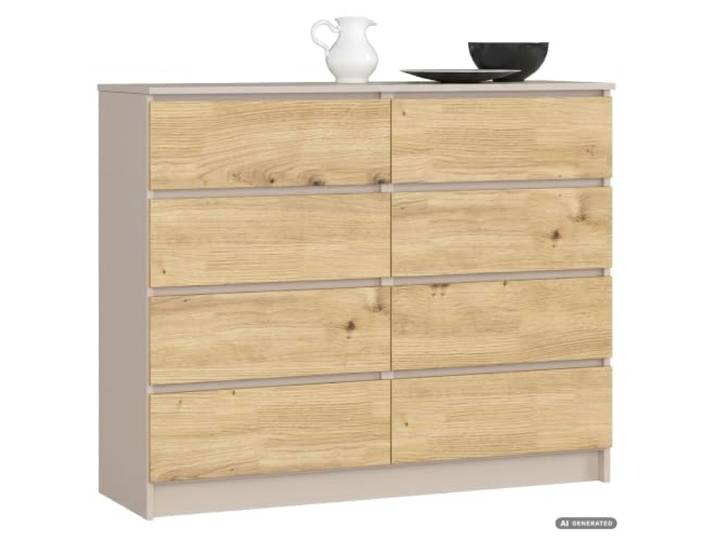 AKORD Kommode K120, 8 Schubladen, 120 cm, Kaschmir - Artisan Eiche Front 40 x 99 x 120 cm Sideboard für Wohnzimmer, Schlafzimmermöbel, Kommodenschrank für Arbeitszimmer & Büro