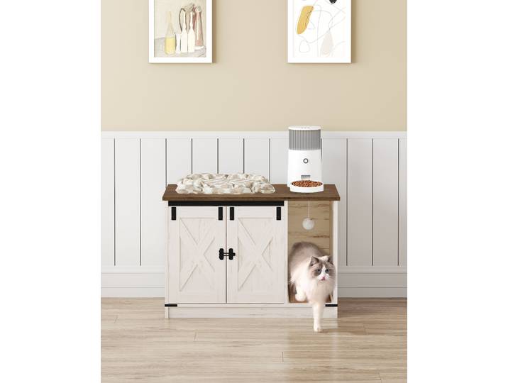 Armoire pour chat, bac à litière pour chat, armoire de bac à litière pour chat, meubles d'armoire de bac à litière cachés avec cloche pour chat, maison pour chat intérieure