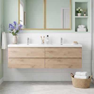 JimsMaison Floating Wall-Mounted Bathroom Vanity, Integrated Resin Basin, Soft-Close Hardware, Fully Pre-Assembled