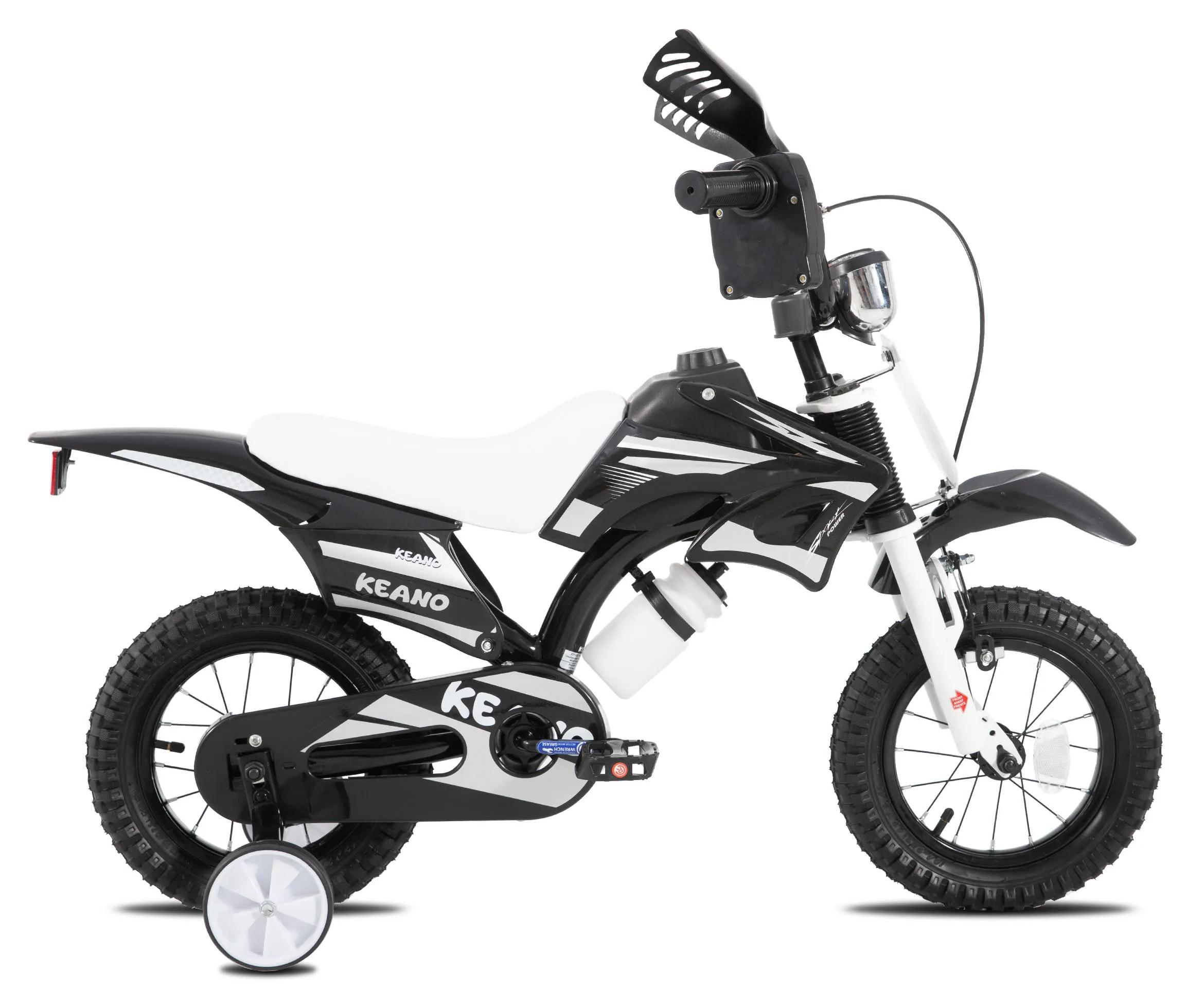Motocross Kinderfahrrad - Kinderfahrrad 40 cm Räder - Für Kinder 3-7 Jahre - Mit Stützrädern - Nummernschild - Stahlrahmen - Hintere Trommelbremse - Schwarz