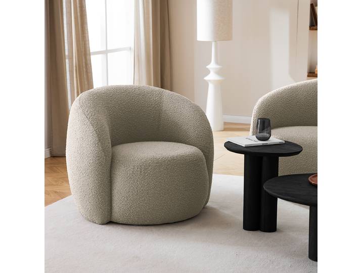 Fauteuil OSANE Blanc/Taupe Tissu Bouclé Panju 89 x 76 x 83cm