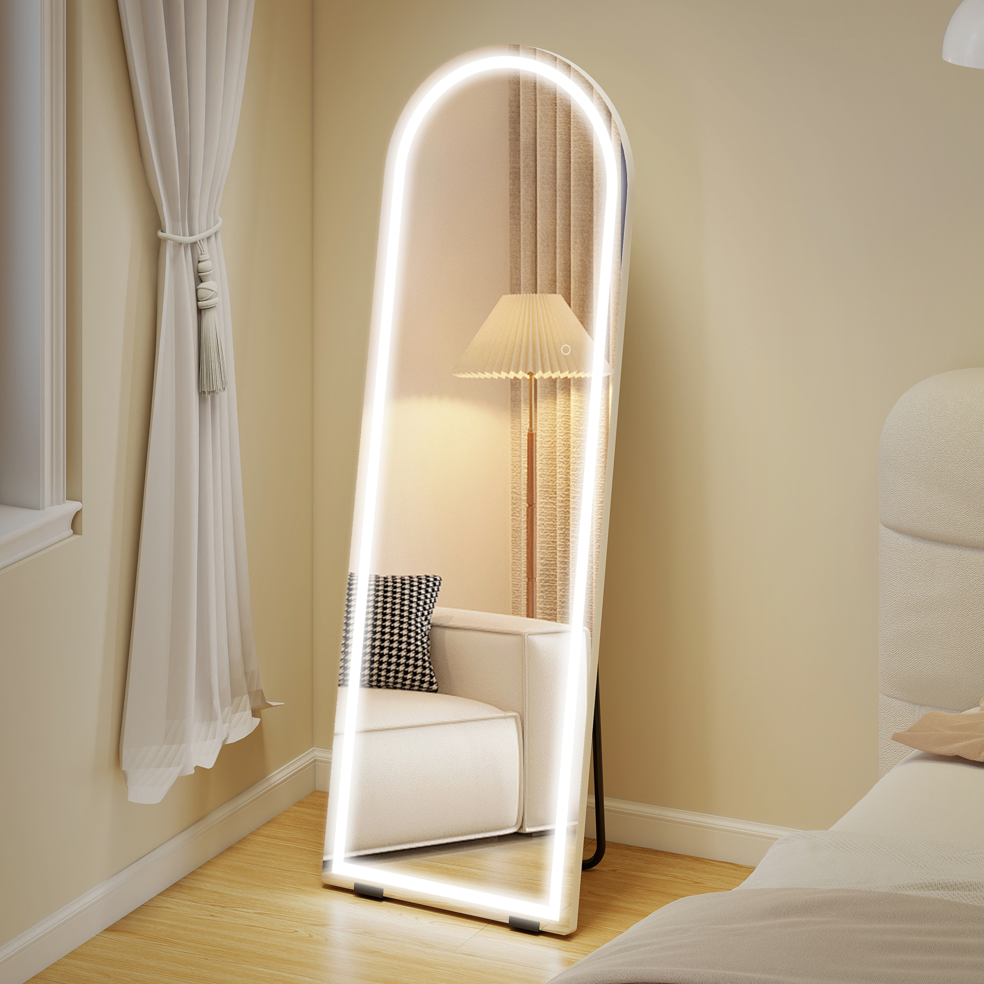 Homcom Specchio da Terra ad Arco con Luci, 150x50 cm da Parete e Autoportante, Dimmerabile, Funzione di Memoria, Trasparente   Aosom Italy