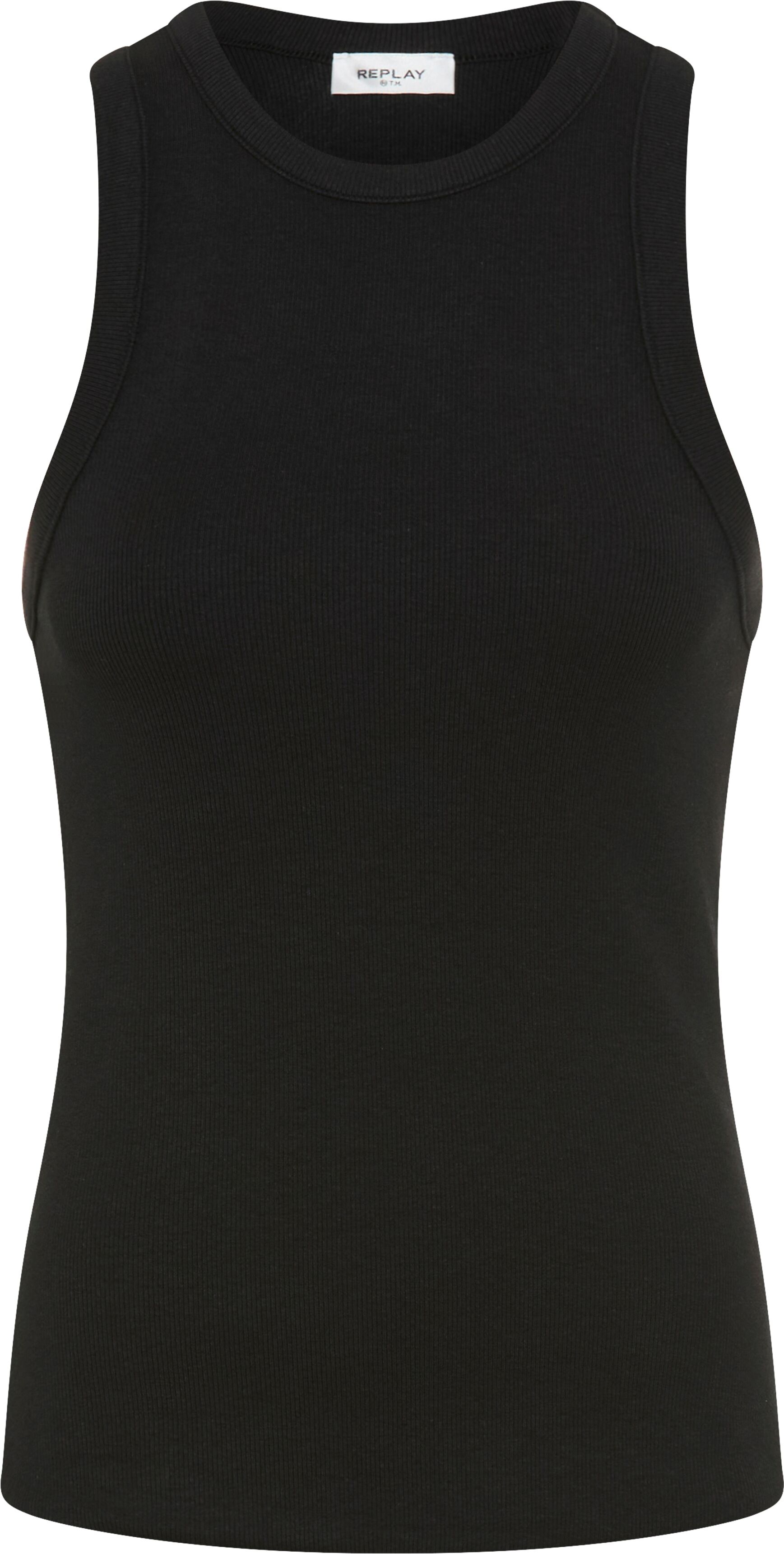 Ripptanktop REPLAY, Damen, Gr. S, schwarz, Single Jersey, Obermaterial: 49% Modal, 44% Baumwolle, 7% Elasthan, unifarben, slim fit normal, Rundhals, Tops Ripptanktop, im Slim Fit schwarz S