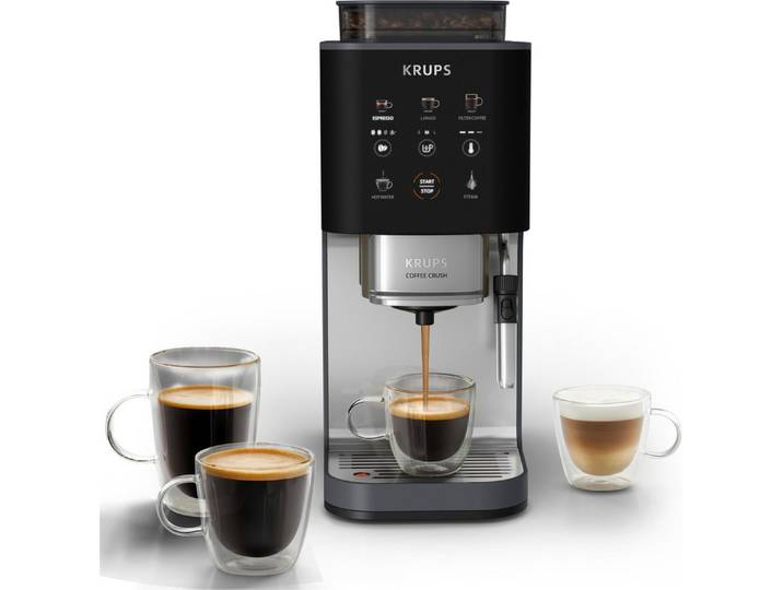 Krups Kaffeevollautomat SA404B Coffee Crush Extra Milk, kompakt, gemahlenen oder vorgemahlenen Kaffee, intuitives Bedienfeld