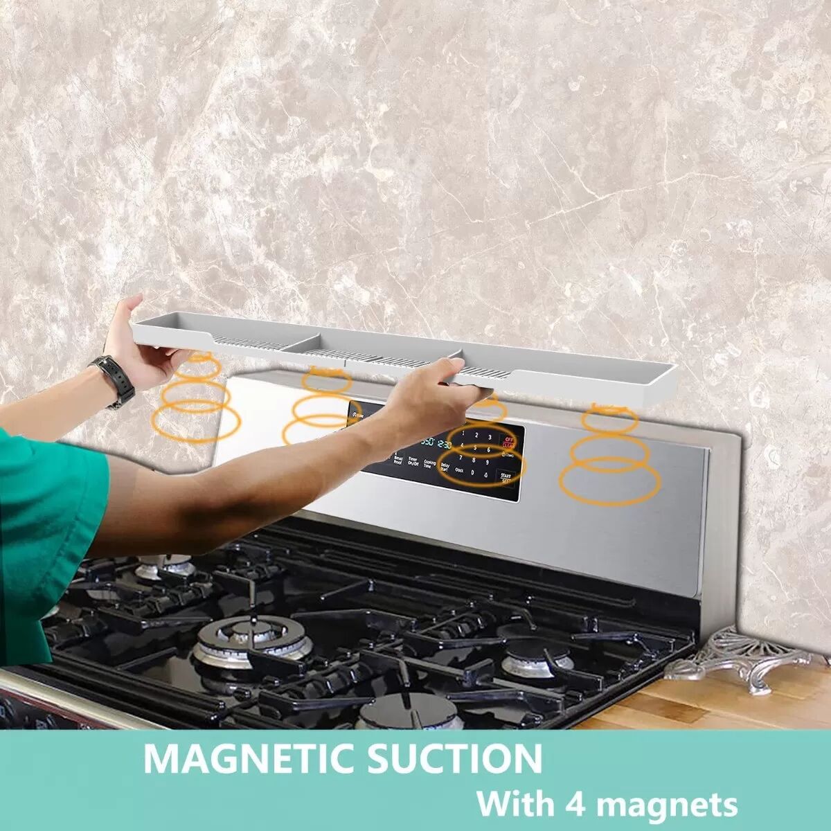 INF 2er-Set Silikon-Ofenregal-Organizer mit magnetischer Basis Dunkelgrau