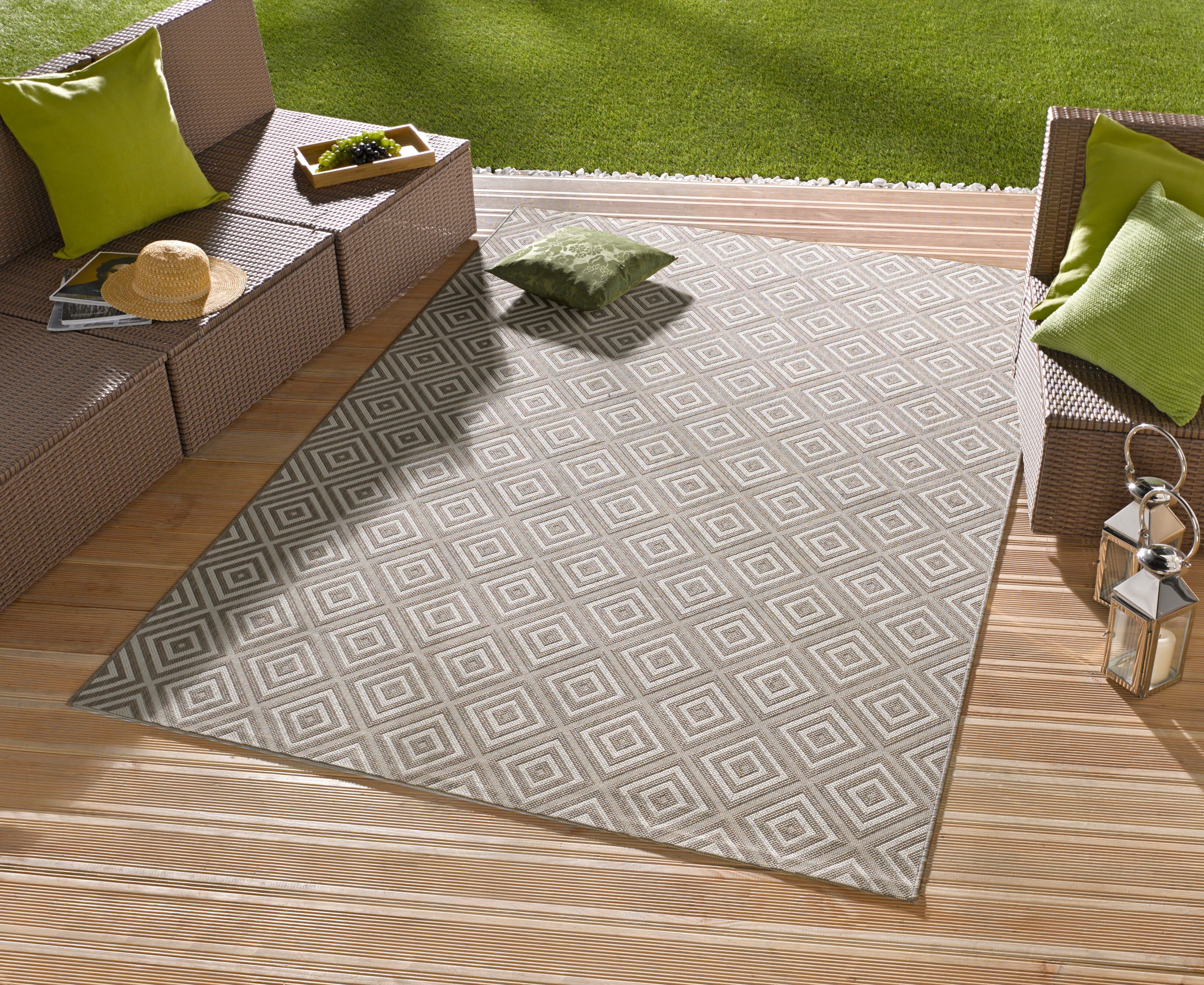 HANSE Home "Karo" rechteckig 8 mm Höhe In- & Outdoor, Läufer, Wetterfest, Raute, Balkon, Garten, Flur grau B : 160cm 1 Stk., 8mm, L: 230cm