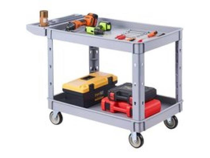 VEVOR Servicewagen Werkstattwagen Werkzeugwagen aus PP 1140x610x840 mm Grau, Rollwagen mit 250kg Tragkraft, Inkl. 2 Ebene 4 Rolle & Handgriff mit Ablagefach, Allzweckwagen für Garage Lager Werkstatt