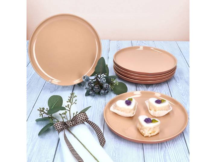 Set van 6 Jasper poeder taartborden in steengoed - 414509