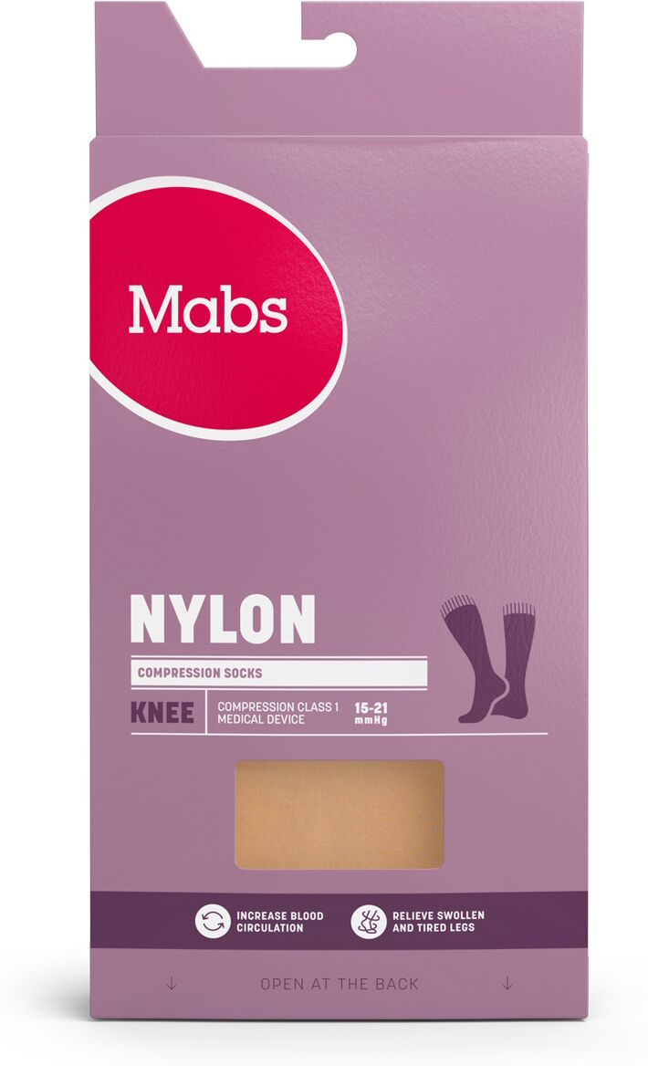 Mabs Nylon Cotton Knee Wide Sand Small Medicinsk udstyr 1 par