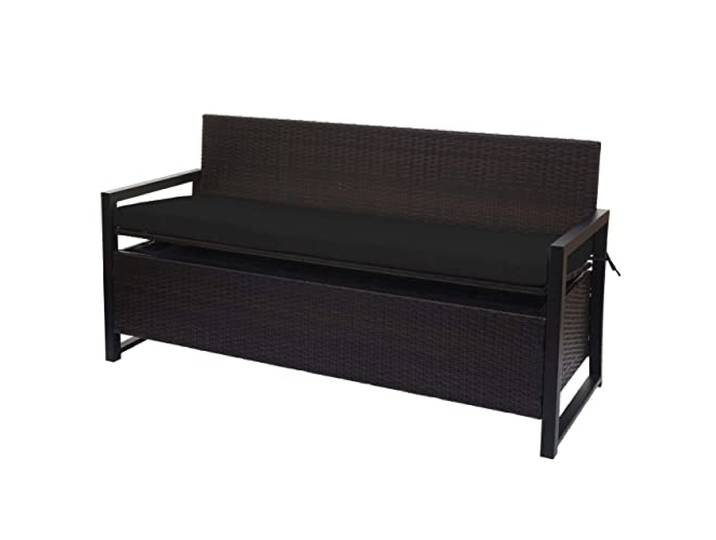 Mendler Poly-Rattan 3er Sitzbank HWC-F39 - braun, Kissen schwarz Gartenbank, Truhenbank, Staufach, Aufbewahrung, Sitzkissen