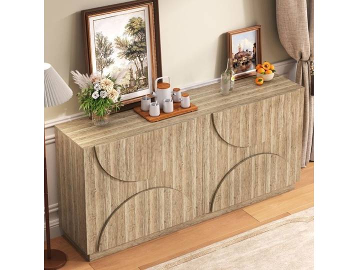 Maisentiel Buffet bas 4 portes décor bois naturel étagères panneaux de particules 160 x 40 x 80 cm