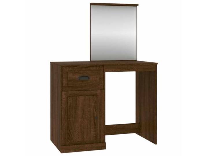 HNSMFPRE Schminktisch und Spiegel, Eiche, Braun, 90 x 50 x 132,5 cm, Holz Schminktisch, Nutzspiegel, Holzwerkstoff, glatte Oberfläche, Wandbefestigung enthalten, Montageanleitung
