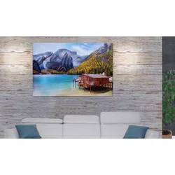 Wandgemälde Landschaft HWC-H25, Leinwandbild Sandgemälde Gemälde, handgemaltes XL Wandbild ~ 80x120cm